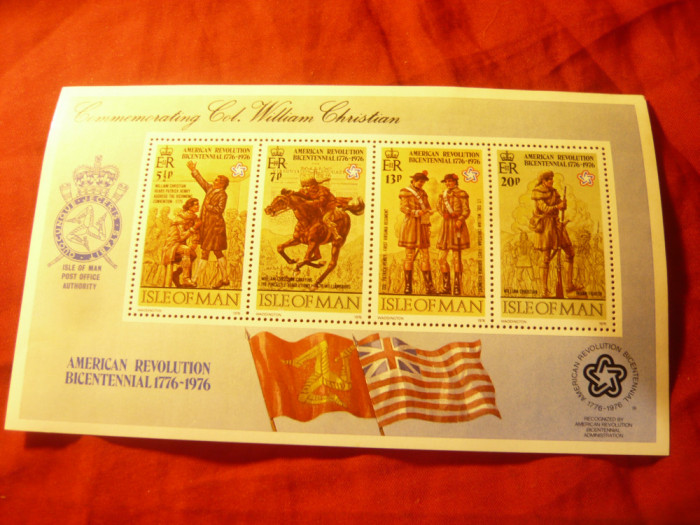 Bloc Insula Man 1976 - 200 Ani SUA , cu 4 val.