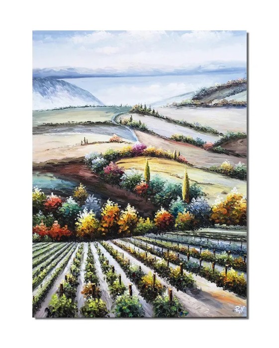 Tablou gigant peisaj cu vita de vie pictat manual, 120x90cm ulei pe panza in cutit efect 3D, Valentin Pop