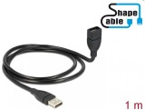 Cablu prelungitor USB 2.0-A ShapeCable 1m T-M Negru, Delock 83500