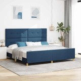 Cumpara ieftin Cadru de pat cu headboard albastru 200 x 200 cm țesătură