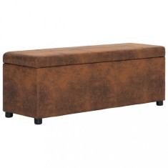 vidaXL Banchetă cu depozitare, maro, 116 cm, piele &icirc;ntoarsă ecologică