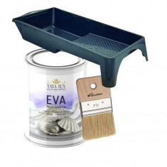 Set Vopsea Decorativa Eva Madreperla Alb Perlat 1 L, Tava 10 cm, Pensula 70