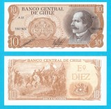Chile (p#143) 10 Escudos 1967-75 UNC 'Imbrățișarea din Maip&uacute;'; (ROG CITITI DETALIILE!)