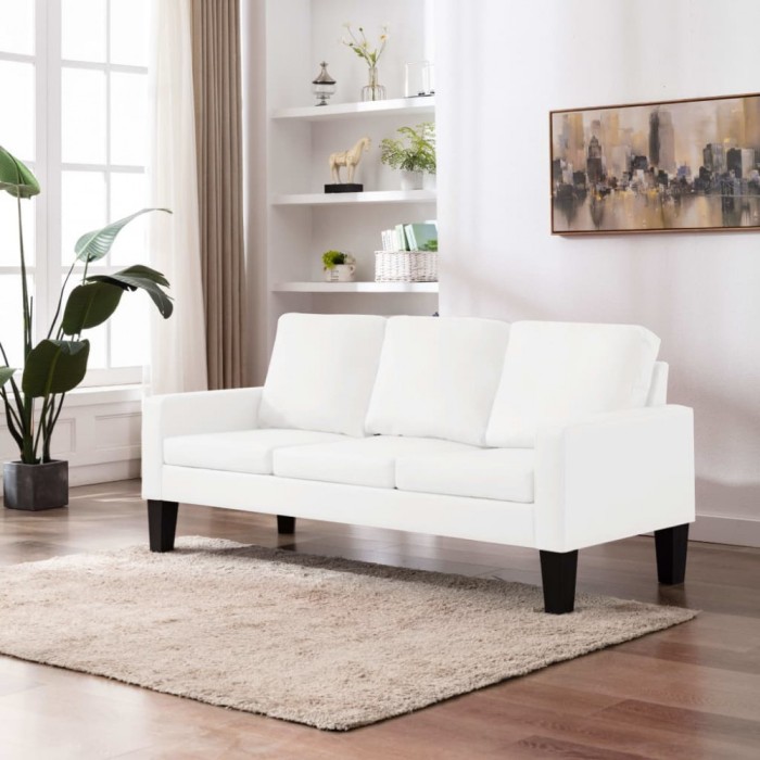 vidaXL Canapea cu 3 locuri, alb, piele ecologică 288760