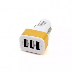 Incarcator auto cu 3 porturi USB, Gonga&reg; Auriu