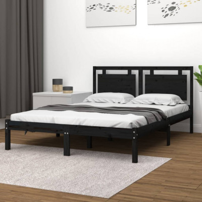 Cadru de pat mic dublu, negru, 120x190 cm, lemn masiv GartenMobel Dekor foto