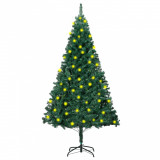 Brad de Crăciun artificial cu LED&amp;ramuri groase, verde, 150 cm