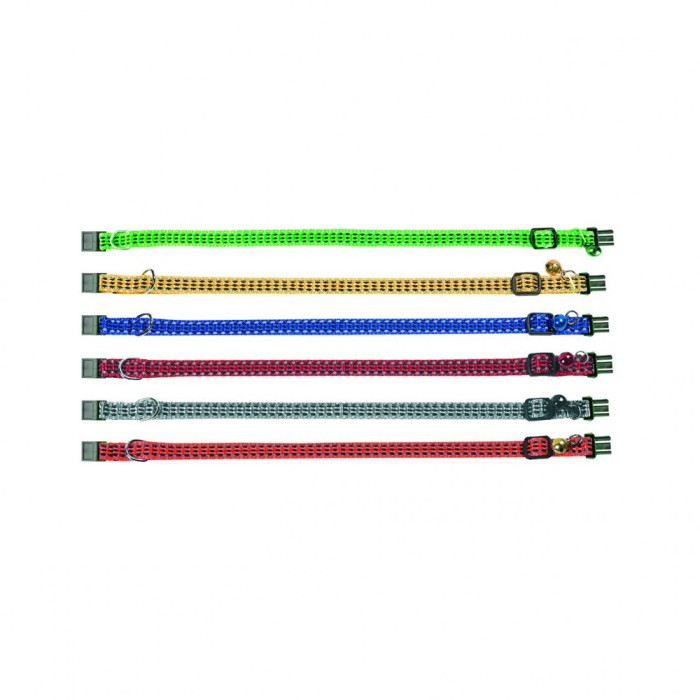 ZGARDA PENTRU PISICI FLAMINGO MULTICOLORA REFLECTORIZANTA CU CLOPOTEL 25-35CMx10MM