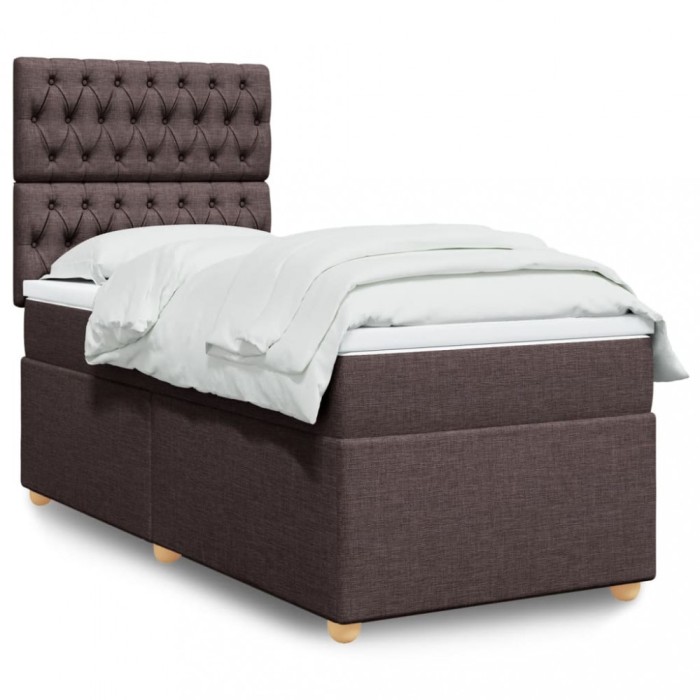 vidaXL Pat box spring cu saltea, maro &icirc;nchis, 90x190 cm, textil 3291145