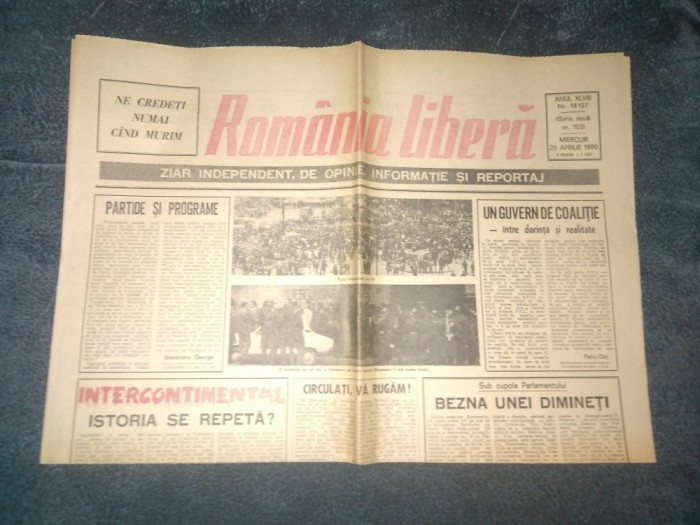 ZIARUL ROMANIA LIBERA 25 APRILIE 1990