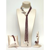 Cumpara ieftin Set Bijuterii Baroc Granat &amp; Perle Cultură, Argint 925 Placat Aur Roz, Colier, Inel, Cercei - Handmade Italia