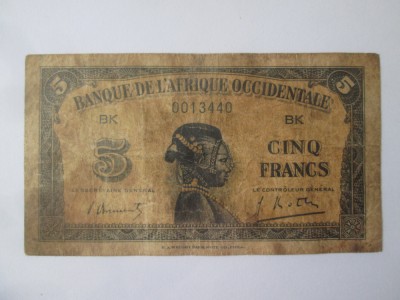Africa Occidentala 5 Francs 1942 seria:0013440 foto
