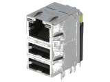 Conector RJ45 la 2x USB-A ecranat, soclu PIN 8