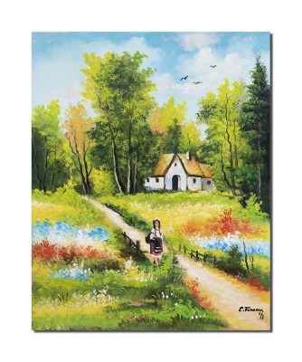 Tablou tarancuta pe carare pictat manual, Amintiri din copilarie, 50x40cm ulei pe panza, Constantin Feraru foto