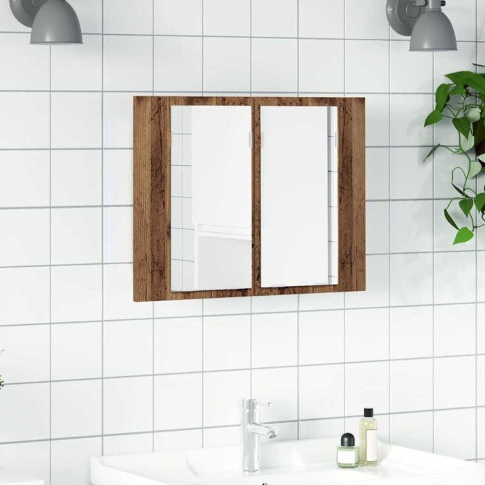 vidaXL Dulap cu oglindă &amp; LED lemn vechi 60x12x45 cm lemn prelucrat 856282