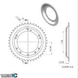 Pinion spate 42 dinti pas lant 415 moped Peugeot 103 Chrono - 103 MVL - 103 SP - 104 - Vogue VS2 - Vogue VSM 2T AC 50cc