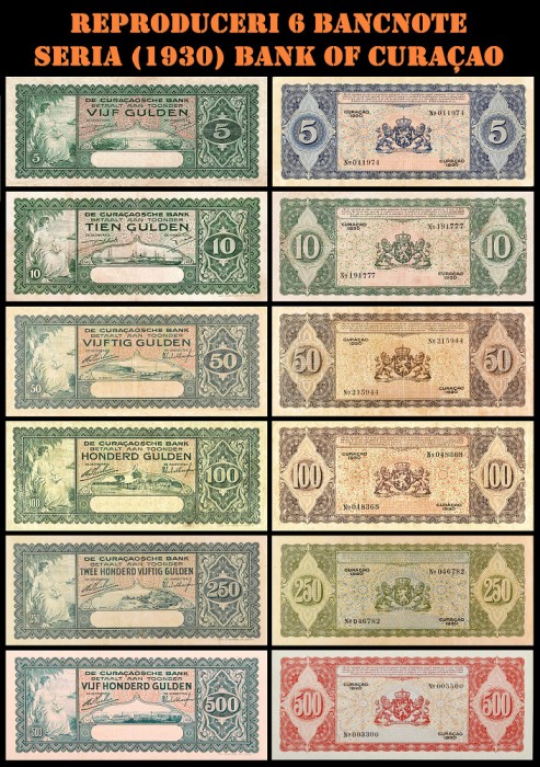 Reproduceri 6 bancnote Seria (1930) Bank of Cura&ccedil;ao