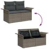 Set de 6 piese pentru gradina cu perne ratan gri, sofa pentru gradina cu 2 locuri cu spatiu de stocare &amp; perne ratan gri