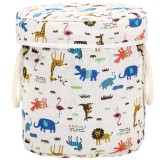 Cos depozitare haine sau jucarii, 30x30 cm, bumbac si in, 27 l, animalute, alb Household NewTrend