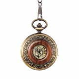 Ceas de buzunar Gorben Skeleton Mecanic Insertie Lemn Lant Vintage