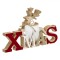 Decoratiune Craciun, Xmas, Cerb, Blana Alba, Catifelat, Glitter Auriu, 23.5 cm, Lemn