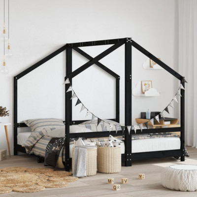 Cadru de pat pentru copii negru 2x(80x160) cm lemn masiv de pin GartenMobel Dekor foto