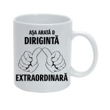 Cana alba personalizata &quot;Asa arata o diriginta extraordinara&quot;, INOVATIX&reg;. 330ml