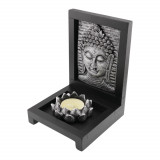 Decoratiune suport ardere lumanari parfumate cu floare de lotus si chipul lui buddha argintiu, Stonemania Bijou