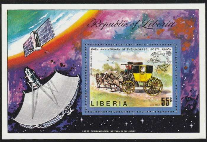 Liberia 1974-UPU,Centenar 1874-1974,colita dantelata,MNH,Mi.70 A