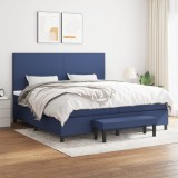 Cumpara ieftin Pat box spring cu saltea, albastru, 200x200 cm, textil