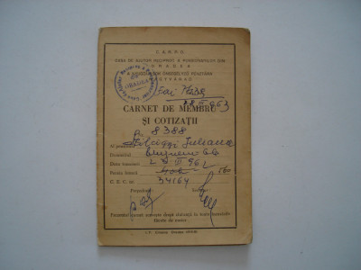 Carnet de membru si cotizatii Casa de ajutor reciproc a pensionarilor, 1966 foto