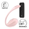 Ou Vibrator Ribbed Petal Satisfyer App, Telecomanda Wireless, Silicon Roz, 23cm, Vibratii intense, Rezistent apa, USB
