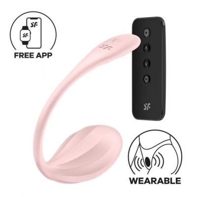 Ou Vibrator Ribbed Petal Satisfyer Free App, Telecomanda Wireless, Silicon, Roz, 23 cm foto
