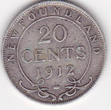 Canada Newfoundland 20 Cents George V 1912, America de Nord, Argint