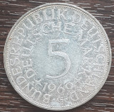 (A876) MONEDA DIN ARGINT GERMANIA - 5 MARK 1969, LIT G, 11,2 GRAME. PURITATE 625, Europa