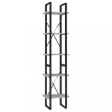 Biblioteca cu 5 rafturi gri beton, 40x30x175 cm, lemn prelucrat