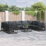 Set de canapele pentru grădină cu pernă 9 pcs Negru Aluminiu