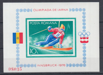 ROMANIA 1976 LP 903 OLIMPIADA DE IARNA INNSBRUCK COLITA NEDANTELATA MNH foto