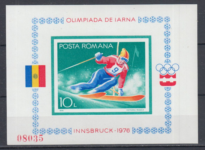 ROMANIA 1976 LP 903 OLIMPIADA DE IARNA INNSBRUCK COLITA NEDANTELATA MNH