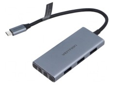 Hub USB HDMI cu sloturi pentru carduri microSD și SD, USB A x3, USB C gri