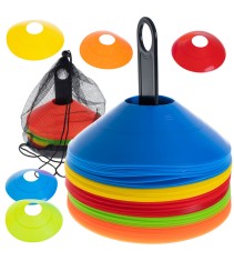 Set 50 Jaloane Tip Con, Pentru Antrenamente Sportive, PVC Flexibil Multicolor, Cu Suport Si Husa Transport