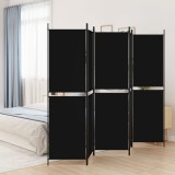 Paravan de cameră cu 5 panouri, negru, 250x200 cm, textil