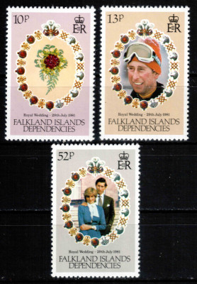 Falkland Dep 1981, Mi #99-101**, Nunta Charles si Diana, MNH! Cota 2 &amp;euro;! foto