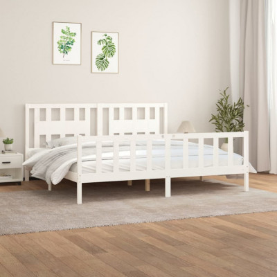 Cadru de pat cu tablie, alb, 200x200 cm, lemn masiv de pin GartenMobel Dekor foto