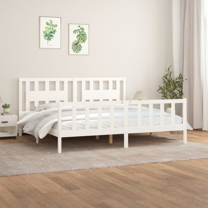 Gossi cadru de pat cu tablie, alb, 200x200 cm, lemn masiv de pin