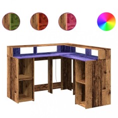 Birou cu lumini LED, lemn vechi, 130x130x91 cm, lemn prelucrat foto