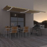 vidaXL Copertină automată cu senzor v&acirc;nt &amp; LED, galben&amp;alb, 600x350 cm