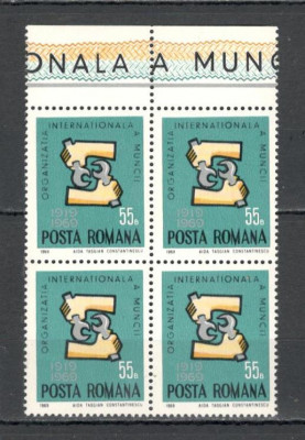 Romania.1969 50 ani Organizatia Internationala A Muncii bloc 4 YR.417 foto