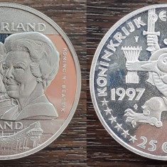 (A249) MONEDA DIN ARGINT OLANDA - 25 ECU 1997, 300 ANI RELATIA RUSO-OLANDEZA