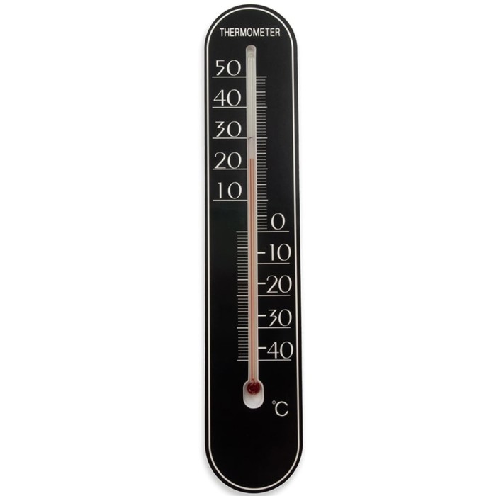 Termometru de perete Pufo Simple pentru interior/ exterior, 25 x 5 cm, negru